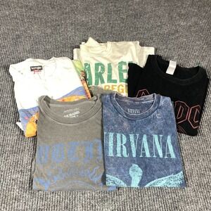 Lot of 5 T Shirts All Sizes Colors Nirvana Sublime ACDC Bob Marley Fender Rock